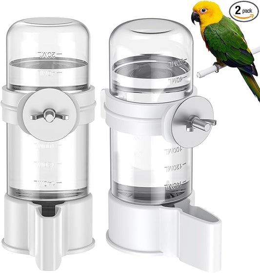 Pawfly 2 Pcs Bird Water Dispenser, Automatic Water Feeder, Plastic Cage Water Dispenser, White Parrot Waterer for Small Parakeet Cockatiel Budgie Lovebirds (Not Fit for Food Feeding)