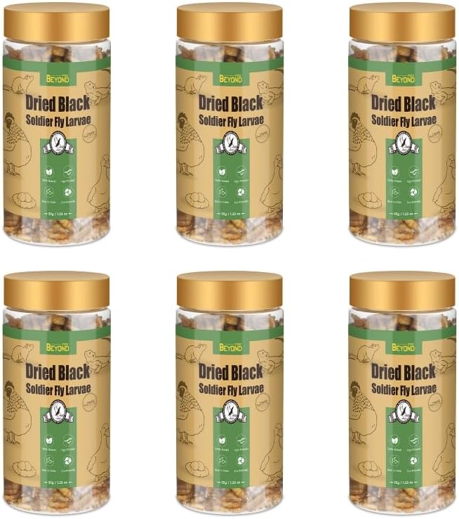 BeyondFeed™Small Bottle Dried Mealworms & Black Soldier Fly Larvae High-Protein Feed for Chickens, Ducks, Birds, Reptiles, Fish, Hamster, Turtles (6 (1.23 oz/35 g) Bottles Bundle, Dried BSF)