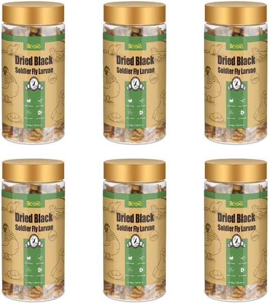 BeyondFeed™Small Bottle Dried Mealworms & Black Soldier Fly Larvae High-Protein Feed for Chickens, Ducks, Birds, Reptiles, Fish, Hamster, Turtles (6 (1.23 oz/35 g) Bottles Bundle, Dried BSF)