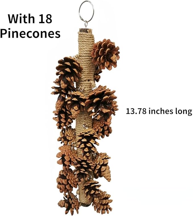 Parrot Toys Natural Pine Cones Bird Chew Toys Hanging Chewing Sticks Toys Bird Cage Toys for Conures Parakeets Cockatoo Cockatiel (with 18 Pinecones)