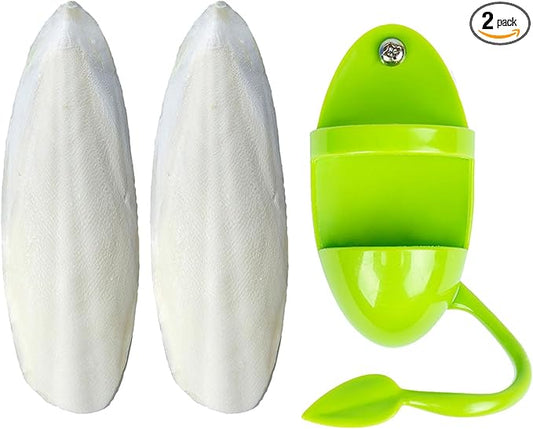 2 Pack Cuttlebone with 3 in 1 Food Holder, Natural Cuddle Bones for All Pet Birds Cockatiels Parakeets Budgies Finches(5.5~6 Inch, Midium Size)