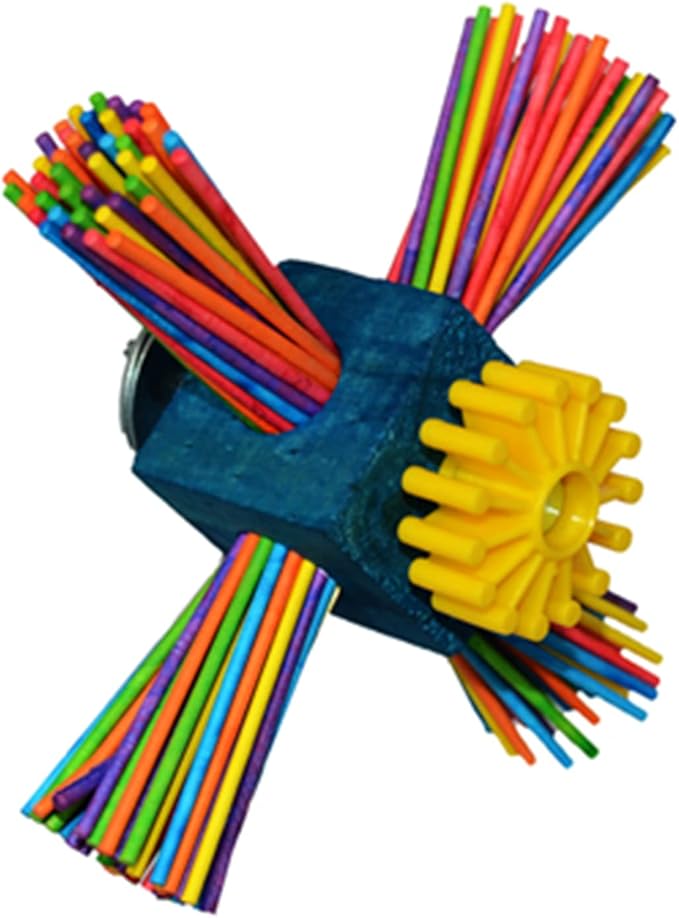 Super Bird Creations SB963 Twirl N' Whirl Bird Toy - Handcrafted Wooden Bird Stuff with Lollipop Sticks & Spinning Block - Relieves Boredom Peeling & Chewing for Parrots, Medium Sized Birds - 6.5"x4"