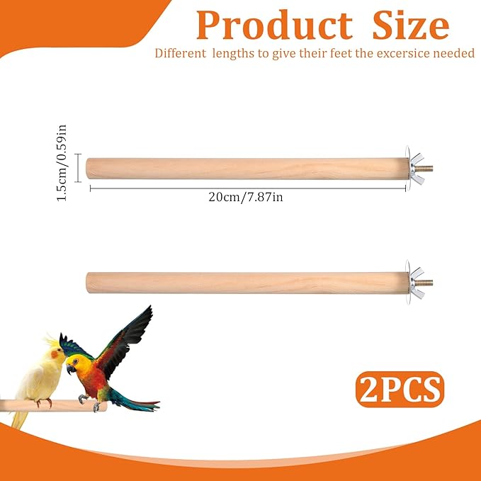 2PCS Bird Perches for Cage Wooden Parrot Perch Stand, Parrot Perches Toys Wood Perch with Different Widths Bird Cage Toys Cages Accessories for Macaws, Small Parakeets, Conures, Budgies, Finches