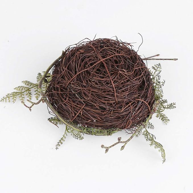 Artificial Bird Nest with Eggs Birds Faux Natural Rattan Twig Bird Nest House Ornament Photo Props for Decoration