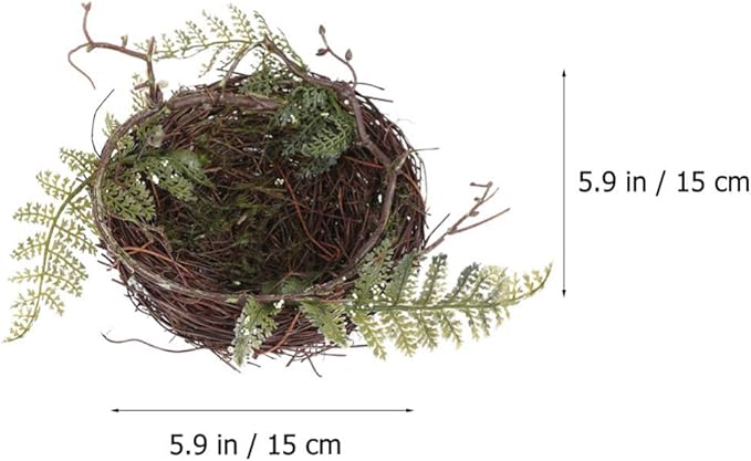 Artificial Bird Nest with Eggs Birds Faux Natural Rattan Twig Bird Nest House Ornament Photo Props for Decoration