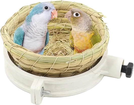 Bird Breeding Nest Bed for Parakeet Cockatiel Canary Lovebird and Small Parrot Cage Hatching Nesting Box (Straw)