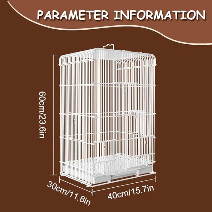 Upgraded Encrypted 23.6-Inch Bird Cage with Top Handle, Metal Parakeet Cage with Removable Slide-Out Tray, Lightweight Travel Bird Cage for Small Medium Birds Home Use
