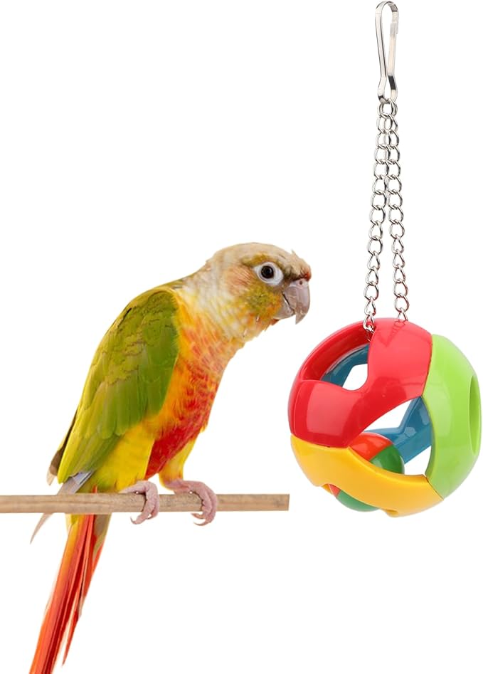 Hypeety Parrot Colorful Ball Toys with Bell Cage Hanging Chewing String for Parakeet Conure Cockatiel Small Medium Birds (C)