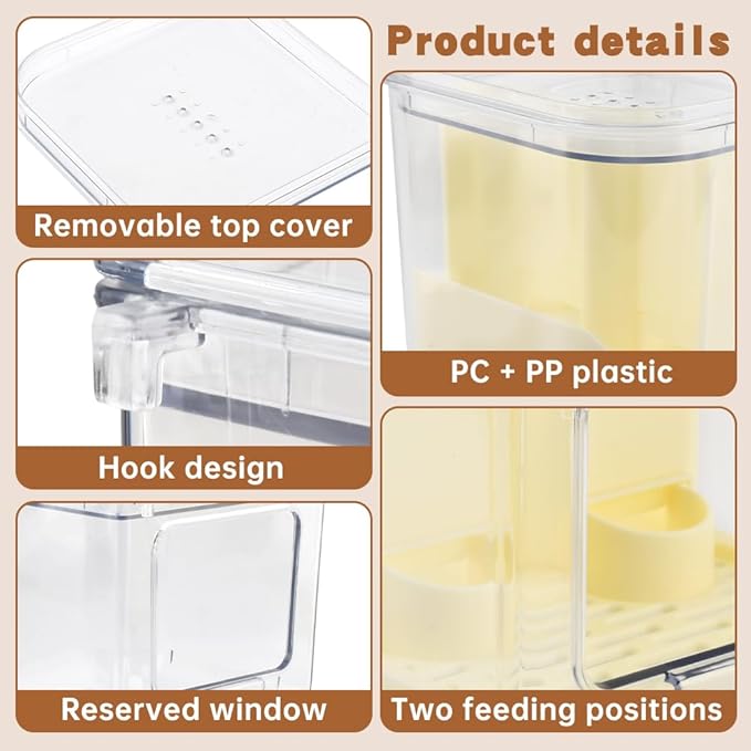 Automatic Bird Feeder with 2 Spoons, No Mess Bird Feeder for Cage, Transparent Bi-rd Cage Accessories for Parakeet Canary Cockatiel Finch(Color:White)