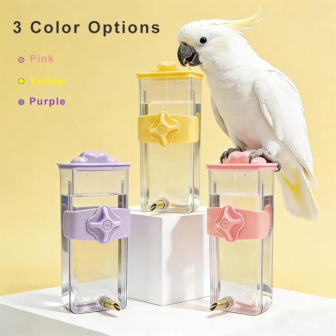 14.5 Fl Oz Automatic Bird Water Dispenser with Spring Valve, Clear Cage Water Drinker for Parakeets, Cockatiels, Budgies, Finch, Lovebirds & Canary(Yellow)