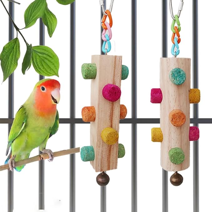 Wood Parrot Chew Toys,2 pcs Bird Cork Toys for Small Medium Birds Parrot,Woodpecker Feeding Toy for Parakeets, Conures, Budgies, Finches Conure Cockatiel, Cockatoos etc