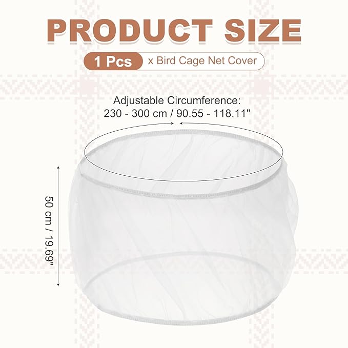 Bird Cage Seed Catcher, Bird Cage Net Cover Seeds Guard, Universal Birdcage Accessories, White, Circumference 90.6"-118.1", Height 19.7" for Parrot Cockatiel Enclosures