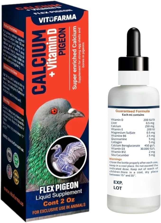 Calcium 60 ml for Pigeons & Birds with Vitamins D3 - Breeding, Bone Supports for Pigeons