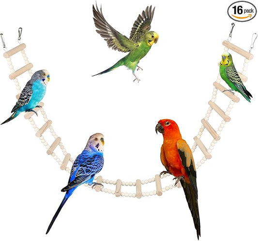 SIMENA Wooden Climbing Ladder for Birds & Hamsters, Interactive Swing & Ladder Toys for Small Pets – Ideal for Hamsters, Birds, Parrots, Squirrels, and Sugar Gliders (16 ladders, 36")