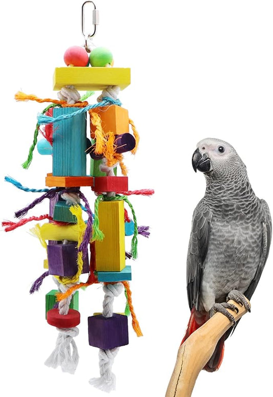 Wontee Bird Toys Parrot Chewing Wood Blocks Tearing Toys for Parakeet Cockatiel Sun Conure African Grey Indian Ringnecks Small and Medium Sized Birds (Medium)