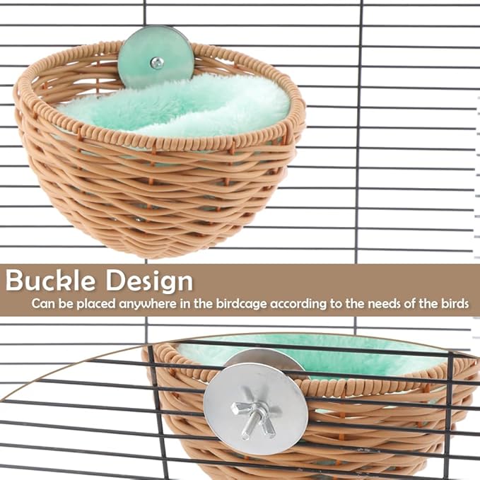 VTurboWay 1 Pack Bird Rattan Nest with 1 Pcs Nest Mat Parrot Egg Laying and Breeding Nest for Parrots Cockatiels Budgerigars Finches Canaries