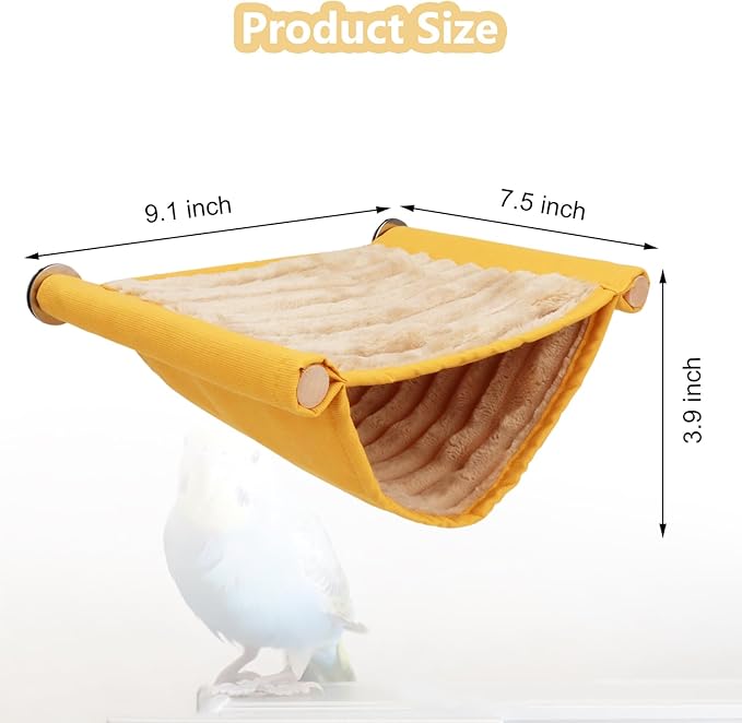 Wontee Hamster Plush Hammock Bird Hanging Bed Nest for Rat Squirrel Chinchilla Gerbil Guinea Pig Small Parrot Budgie Parakeet Lovebird Canary (M, Yellow)