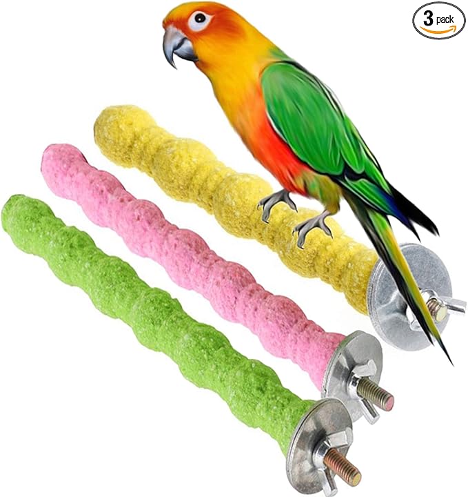 kathson 3PCS Bird Perch Parrot Stand Cage Accessories Natural Wooden Stick Paw Grinding Rough-surfaced Chew Toy for Cockatiels Cockatoo Lorikeet Conure Parakeet (Random Color,7.87inch)