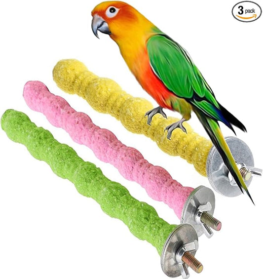 kathson 3PCS Bird Perch Parrot Stand Cage Accessories Natural Wooden Stick Paw Grinding Rough-surfaced Chew Toy for Cockatiels Cockatoo Lorikeet Conure Parakeet (Random Color,7.87inch)