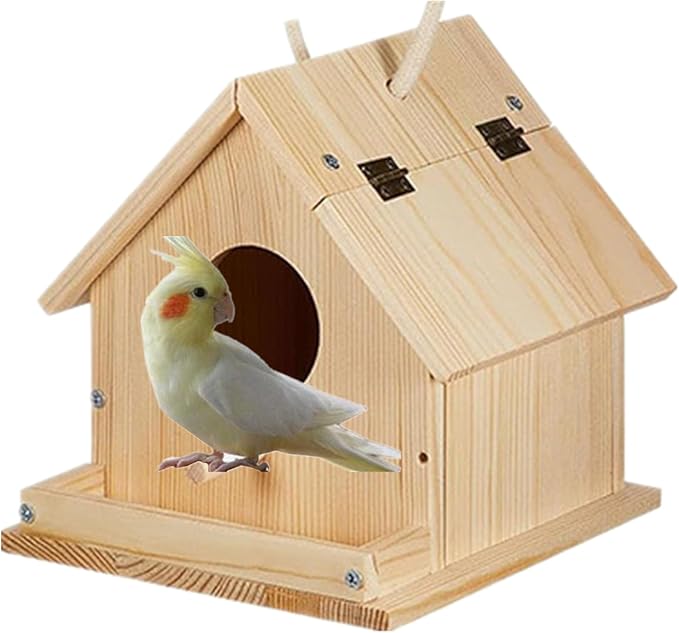 Parakeet Nest Warm Box, Bird Breeding Box, Parrot Wood House Nesting Box, Parrotlets Budgie Mating Box, Aviary Cage Box for Lovebirds, Cockatiel, with Birds Stand Perch (6 Inch)