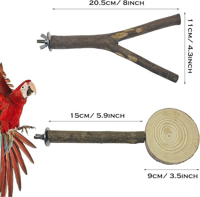 4 PCS Natural Wood Bird Perch Stand, Bird Parrot Perch Stand Set, Wooden Parrot Perch Stand Perch Platform Cage Accessories for Parrotlets Cockatiels Budgies Parakeets