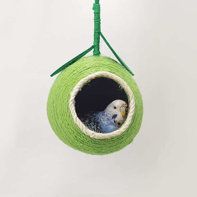 Nest for Birds Bird Nest House Natural Coconut Shell Simulation Birdhouse Grass Bird Hut Parakeet Nesting Box (Green)