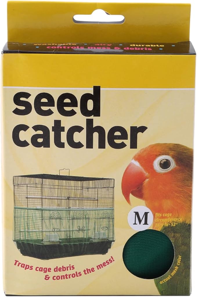 Bird Cage Seed Catcher, Stretchy Form Fitting Mesh Skirt Cover for Parrot Enclosures, Light and Breathable Fabric, Prevent Scatter and Mess,54 * 17Cm Green