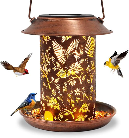 Cardinal Solar Bird Feeder for Outdoors Hanging Solar Lanterns Waterproof Metal Wild Bird Feeders Garden Outside Yard Decor Christmas Birthday Gifts for Women Mom