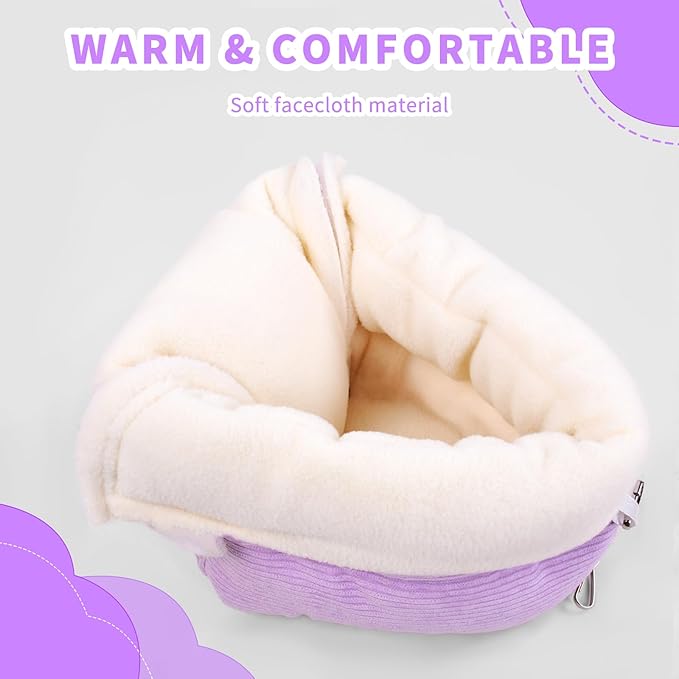 Bird Bed for Cage Winter Warm Bird Bed with Soft Plush Hanging Hammock & Hut Tent, Hideaway Sleeping Nest for Budgies, Parakeets, Cockatiels (Purple, M)