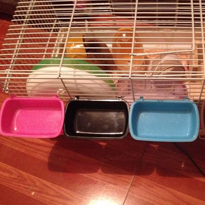 Pet Feeder Small Animal Water Food for Case with Hooks Cage Hook Cup Bowl Rectangle for Bird Hamster Parrot