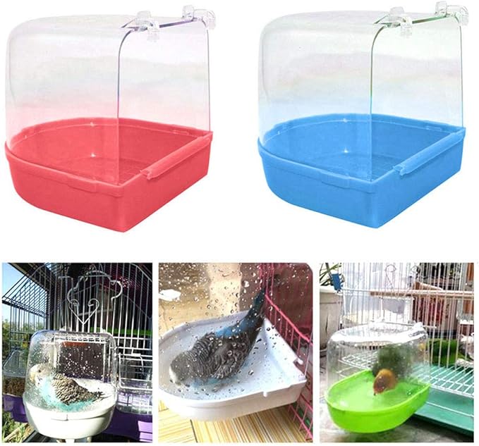 Blue Acrylic Bird Bath for Cage, Pet Bird Parrot Supplies, Transparent Bathing Tub Shower Box, Hanging Cage Decor