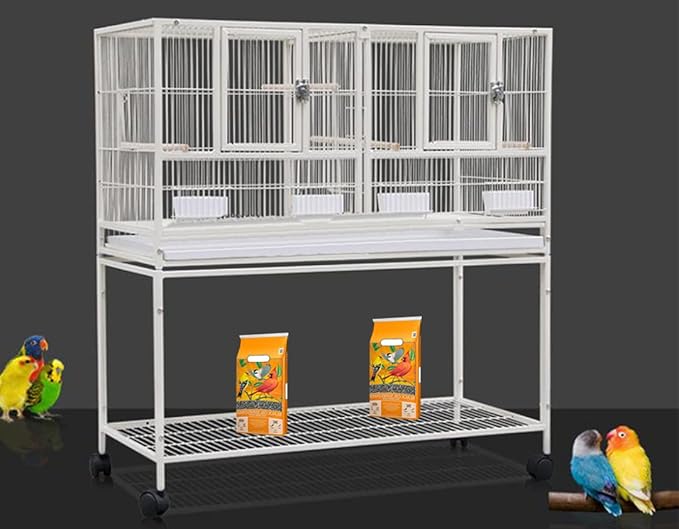 Combo Breeding Single Stacker Sturdy Wrought Iron Center Divided Breeder Bird Flight Rolling Cage Side Breeding Nest Door Feeder Doors Water Food Cups Natural Wood Perch Easy Clean Pull Out Tray