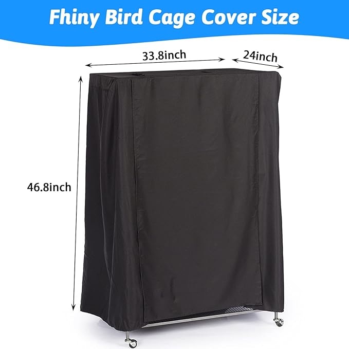 Fhiny Bird Cage Cover, 33.8”L×24”W×46.8”H Water-Proof Good Night Black-Out Birdcage Cover Durable Washable Windproof Cage Accessories for Parrot Parakeet Small Animal Sleeping