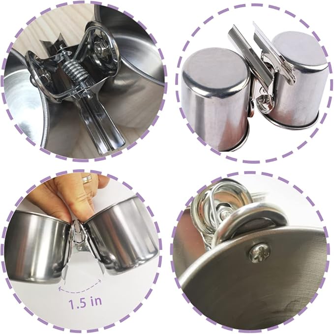 Texsens Bird Feeding Cups - Parrot Food Dish Stainless Steel Parrot Feeders Water Cage Bowls with Clamp Holder for Parakeet African Greys Conure Cockatiels Budgies Chinchilla Small Animal