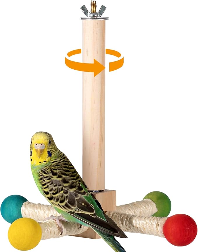 Bird Perch Toy, 360° Rotating Parrot Perch, Interactive Spinning Bird Cage Toy for Budgies, Cockatiels, Lovebirds, Parakeets and Small to Medium Birds