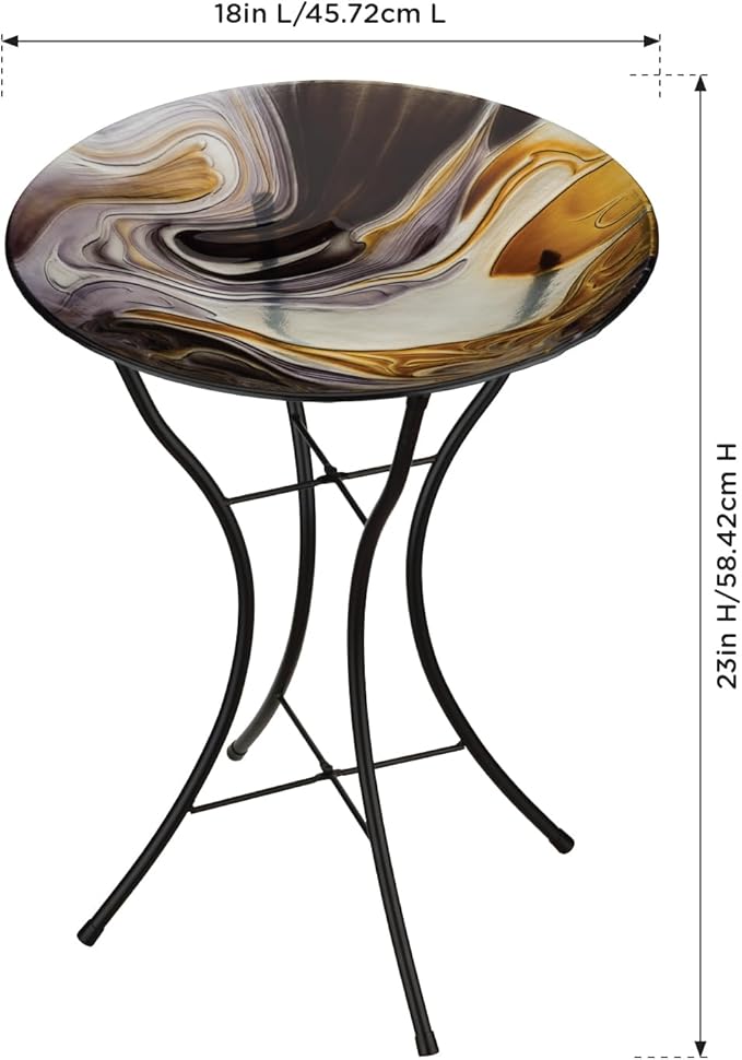 Regal Art & Gift 23" Bird Bath with Stand - Durable Glass Bowl with Heavy-Duty Metal Stand, Easy to Fill, Ideal for Patio, Porch & Garden Décor - Swirl Black