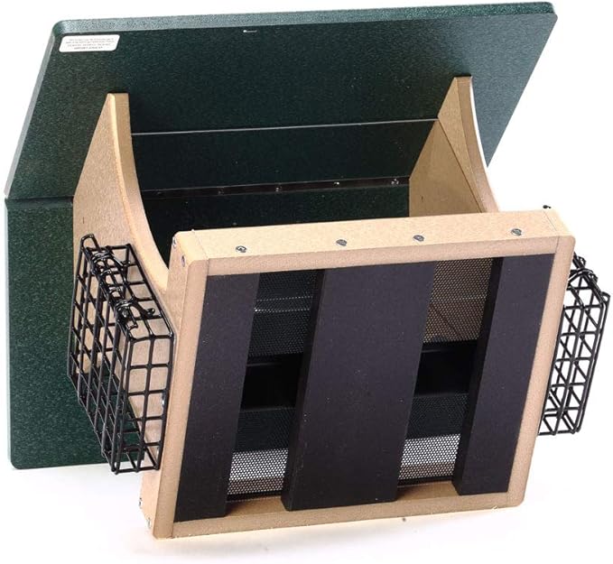 Birds Choice SN300-S Two-Sided Hopper Feeder, Recycled Bird Feeder w/ Two Suet Cages, Large, Taupe/Green
