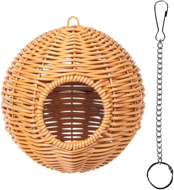 Bird Nest, Hanging Birdhouse Parrot House, Rattan Parrot Nest, Breathable Bird Shelter for Patio Garden Patio Parakeet Cockatiel