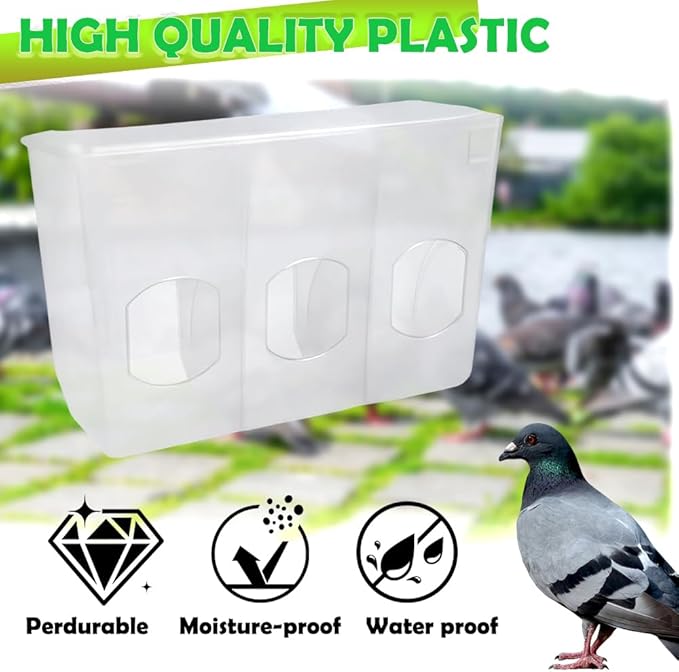 Pigeon Automatic Feeder Plastic Water Dispenser No Mess Hanging Food Feeder for Bird Cage Parakeet Quail Bird Chicken (3 Hole-Hook Design)