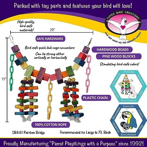 Super Bird Creations - Rainbow Bridge Bird Toy - Durable & Entertaining Bird Playground for Amazons African Greys Eclectus Cockatoos Macaws - Colorful Bird Toy for Large & Extra-Large Birds 29" x 13"