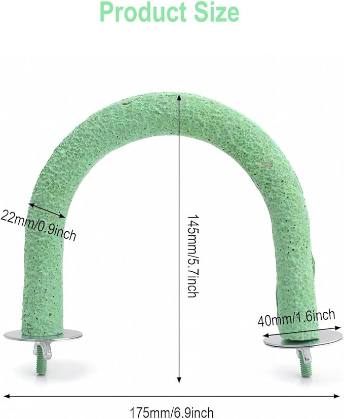 U Shape Parrot Perch Cage for 4cm Large Pad Fits Horizontal Vertical Bars Washable Bird perches Washable Colorfast Resin Perch for Budgies, Cockatiels to Trim Nails Beak Naturally (Green)