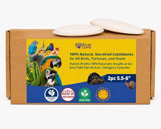 Birds LOVE 5.5-6″ Cuttlebone for Birds – 100% Natural Sun-Dried Calcium & Beak Conditioning Supplement for Parakeets, Budgies, Cockatiels, Finches & Canaries – 2 Pack with Holder – Made in Vietnam