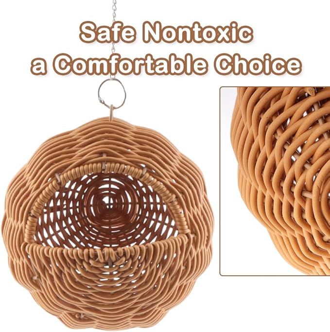 VTurboWay Rattan Bird Nest with Swing Chew Resistant Hammock Style Nest House Parrot Egg Laying and Breeding Nest for Parrots Cockatiels Budgerigars Finches Canaries