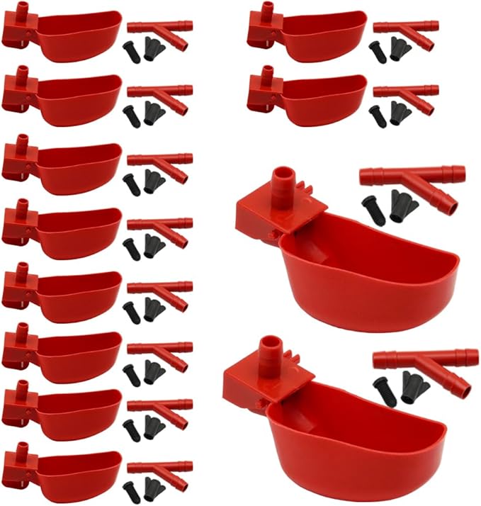 12Pcs Quail Water Cups Pigeon Automatic Bird Waterer for Cage Hang Drinker Breeding Poultry Drinking Bowls(Red)