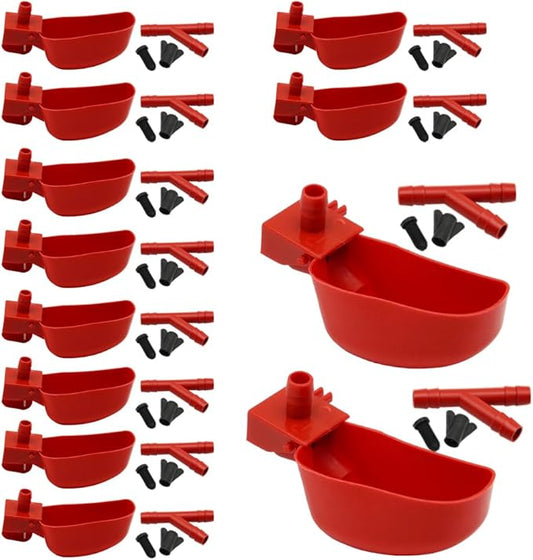 12Pcs Quail Water Cups Pigeon Automatic Bird Waterer for Cage Hang Drinker Breeding Poultry Drinking Bowls(Red)