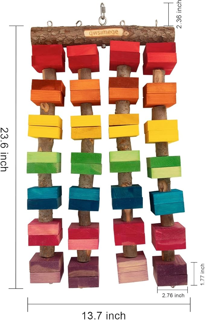 23.6"x13.7",2.17",Wooden Block 2.76" Macaw Toys,Parrot Toys for Large Birds,Large Bird Toys for Macaws,Amazon Parrots,African Grey,Provides an Ideal Place for Your Bird to chew and Climb