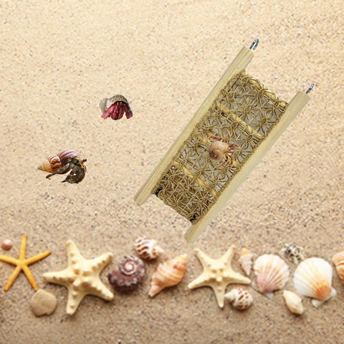 1 Pcs Hermit Crabs Climbing Wooden Ladder Bridge with Hooks, Small Animals Climbing Toy with Rope for Hermit Crabs Chameleon Lizards Reptile Bird Parrot