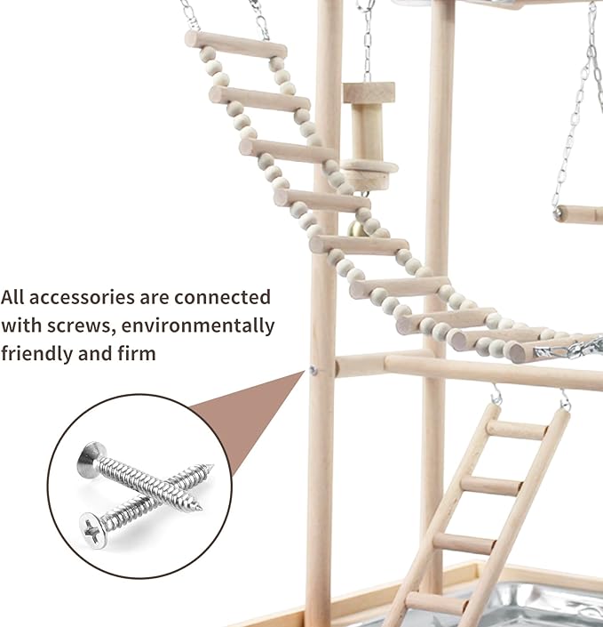 Bird Playground, Parrot Play Stand with 2 Layers of Stand Toys, Playpen for Parakeet Cockatiel Lovebirds, Exercise Playgym with Feeding Cups Stainless Steel