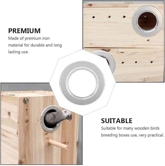 ULTECHNOVO Bird Cage Parakeet Cage Bird Accessories, Parakeet Box Nesting House Parrot Wooden Hole Metal Ring Birds Box - bite Ring