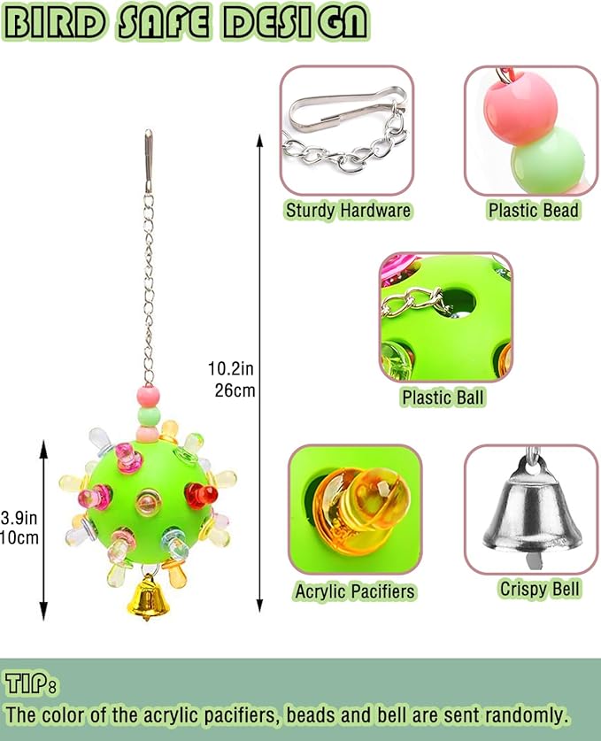 Cockatiel Toy, Parrot Ball Conure Hanging Lovebird Foot Toy, Bird Cage Accessories for Mini Macaw Budgie Small to Medium Birds